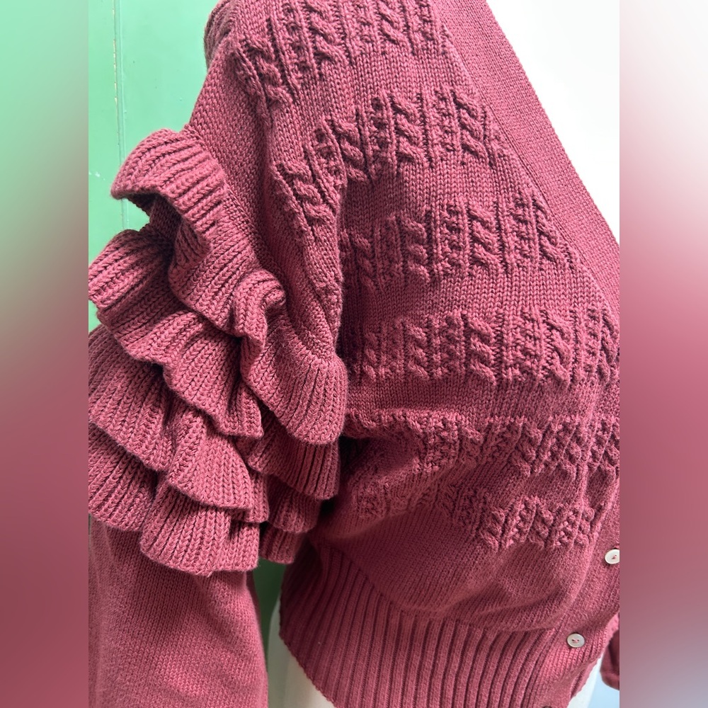 Cleobella Red Ruffled Cardigan - Picture 3 of 7